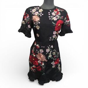 Asos Black Floral Embroidered Dress Size 6